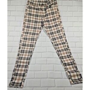 Woman brown Pants Black Checkered Plaid Size small (6) stretch skinny leg